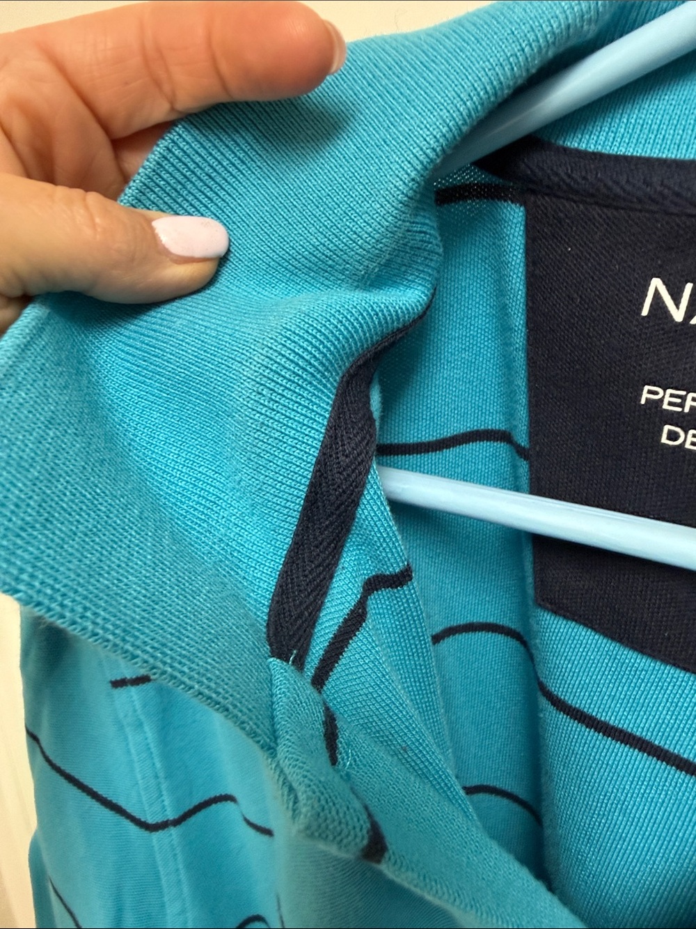 Nautica Men’s Teal Blue Striped Polo Shirt - Picture 4 of 6
